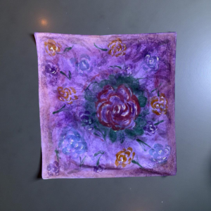 Hand Painted Silk Scarf in Purple Floral Design